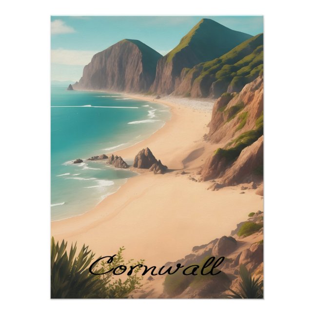 Póster Cornwall UK Beach Travel Poster (Frente)