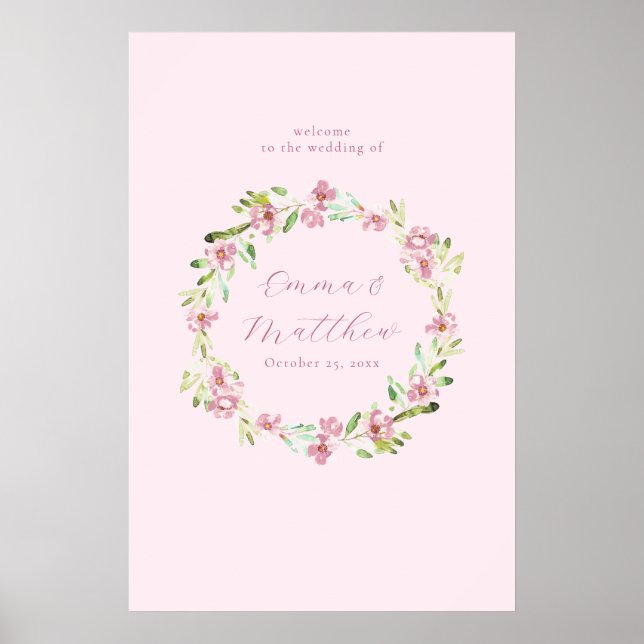 Poster Coroa Botânica Rosa Bege Sinal de Boas-Vindas de C (Frente)