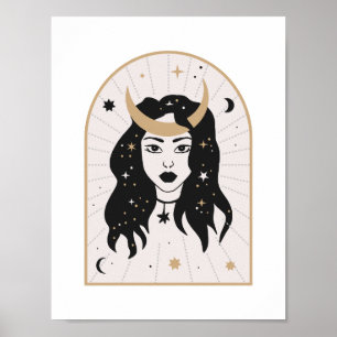 Poster Coroa da Deusa Celestial Magia da Lua Arte Mística
