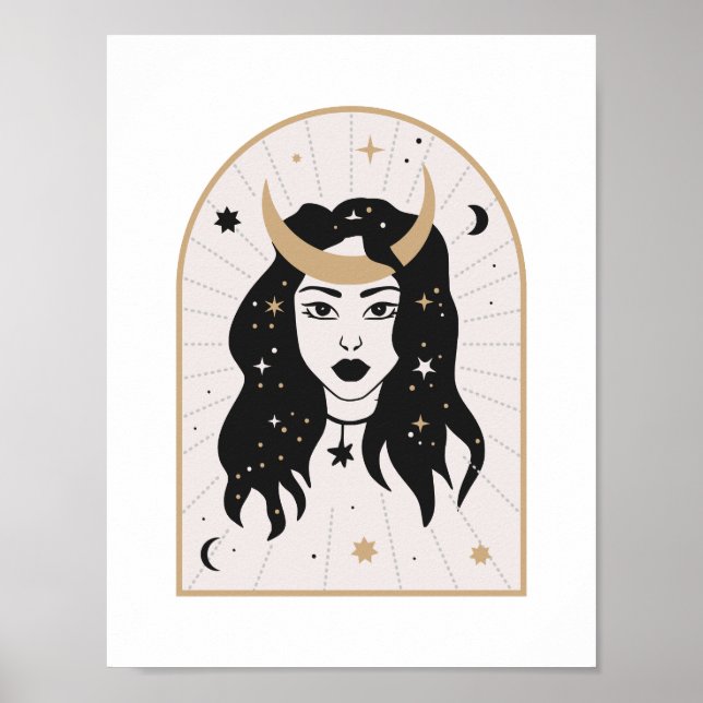 Poster Coroa da Deusa Celestial Magia da Lua Arte Mística (Frente)