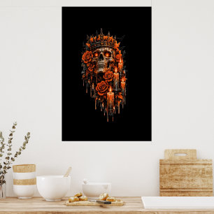 Poster Coroa de Caveira Gótica Halloween Rosas Sombrias A