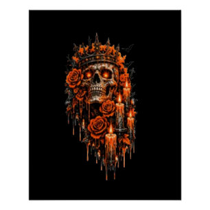Póster Coroa de Caveira Gótica Halloween Rosas Sombrias A