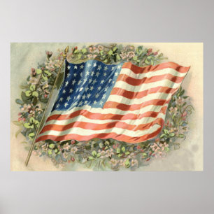 Póster Coroa de Flores da Bandeira dos EUA Dia da Memória