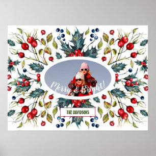 Poster Coroa de Fotos de Natal com Frutas Sagradas e Mono