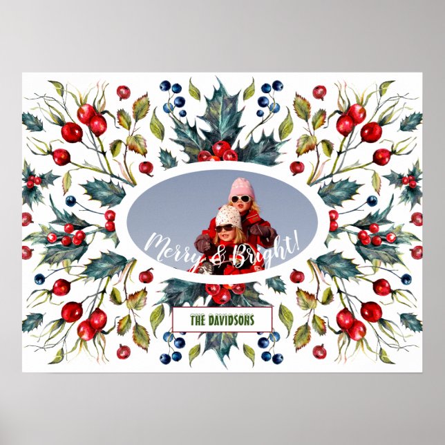 Poster Coroa de Fotos de Natal com Frutas Sagradas e Mono (Frente)