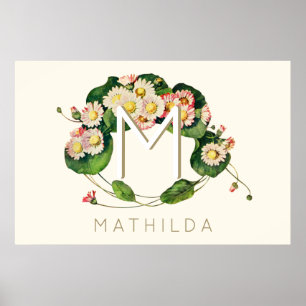 Poster Coroa de Margaridas Art Nouveau Monograma para Per
