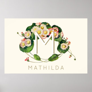 Poster Coroa de Margaridas Art Nouveau Monograma para Per