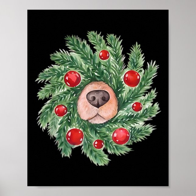 Poster Coroa de Natal com Nariz de Cachorro Fofo Retrieve (Frente)