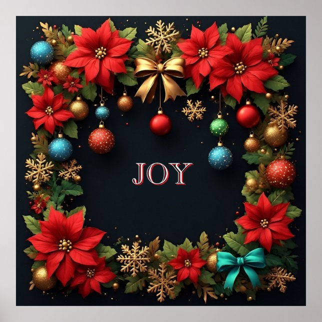 Poster Coroa de Natal com Poinsettias (Frente)