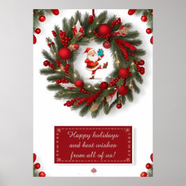 Poster Coroa de Natal Decorativa Com Ornamentos Vermelhos