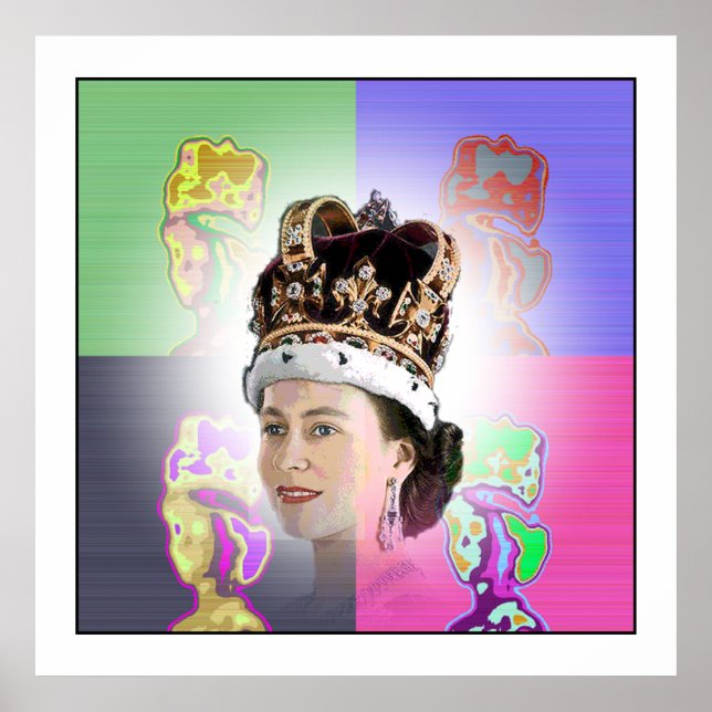 Póster Coroa de pop Art para Elizabeth II (Frente)