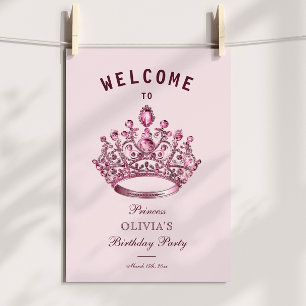 Poster Coroa de Princesa Rosa Borgonha Bem-vindo Aniversá