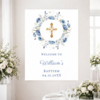 Coroa floral azul menino Batismo boas-vindas