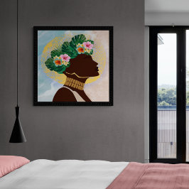Poster Coroa Floral de Mulher Americana Africana