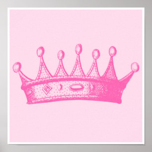 Poster Coroa princesa magenta em fundo rosa