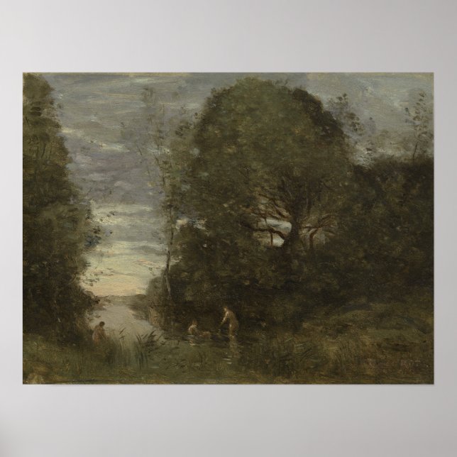 Poster Corot - Banhistas Em Um Riacho Arborizado (Frente)