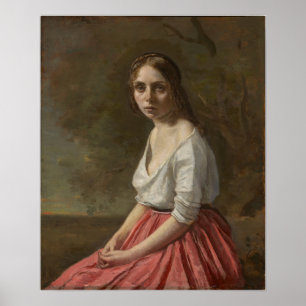 Poster Corot - Jovem Mulher De Camisa Rosa 1845