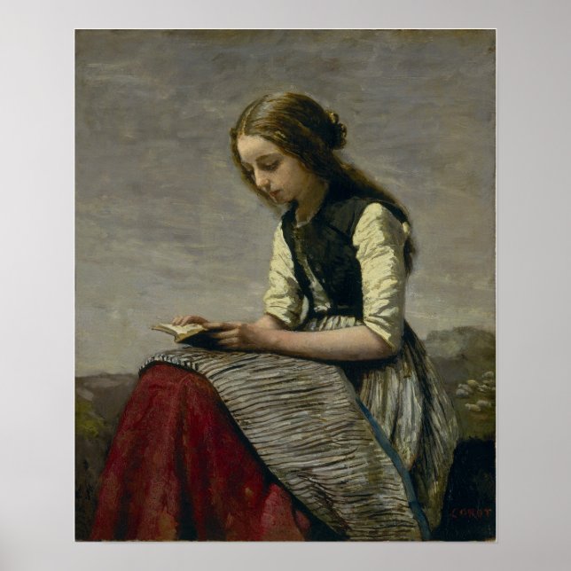 Poster Corot - Lendo Rapariga (Frente)
