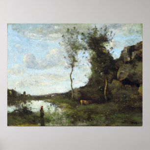 Poster Corot - Mulher camponesa e Vaca na égua