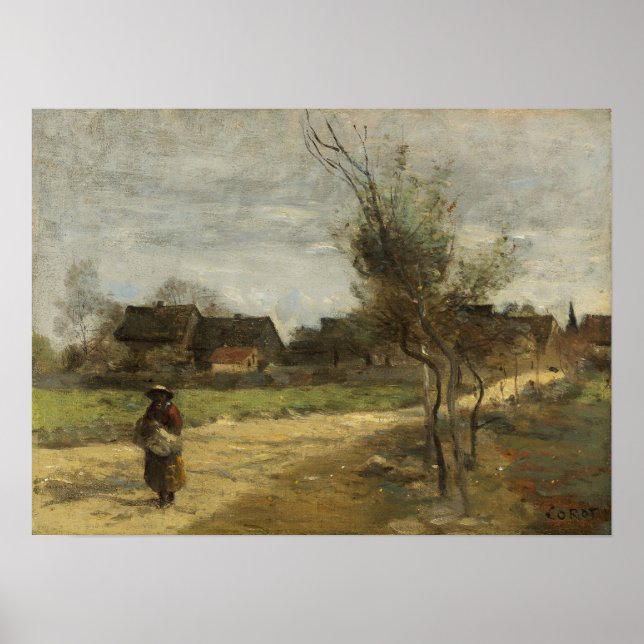 Poster Corot - Mulher Camponesa Numa Estrada Com Uma Vist (Frente)