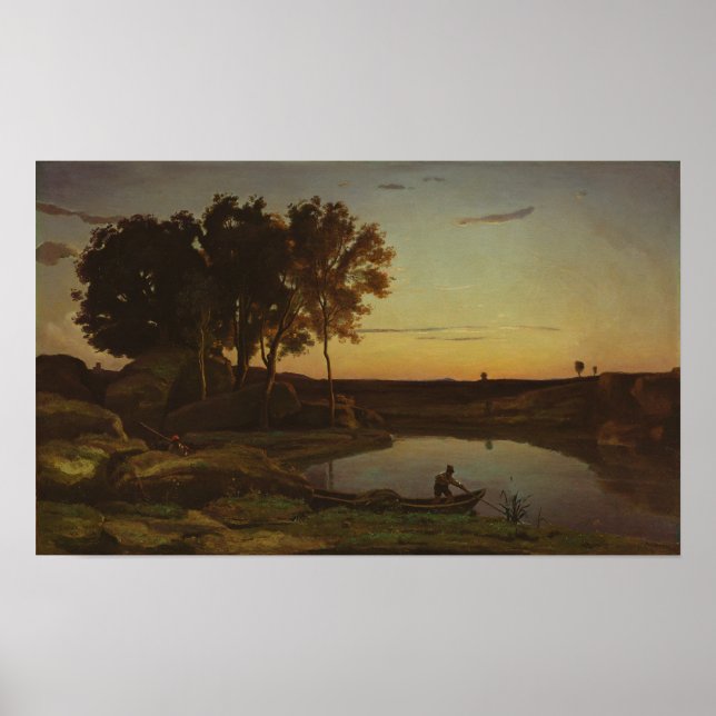 Poster Corot - Paisagem Com Lago E Barqueiro (Frente)