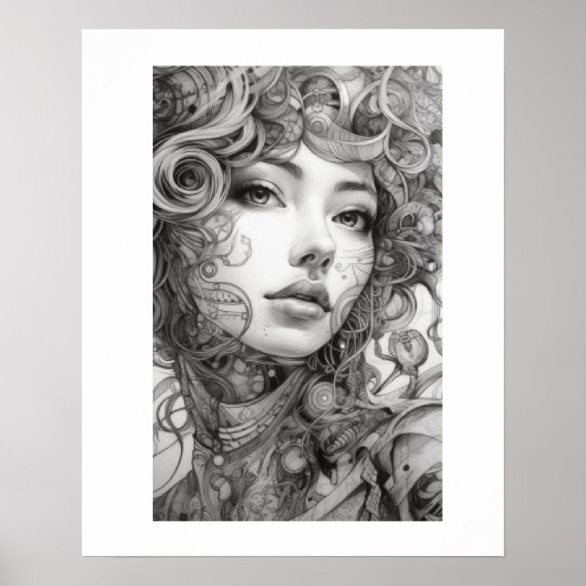 Poster Corpo da Mulher Desenhadora de Arte Lineal (Frente)
