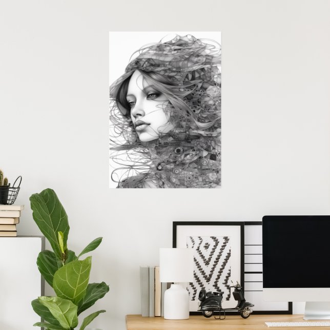 Poster Corpo da Mulher Desenhadora de Arte Lineal (Escritório em casa)