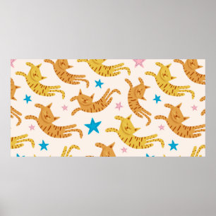 Poster Corpo sem costura de gatos bonitos com estrelas de