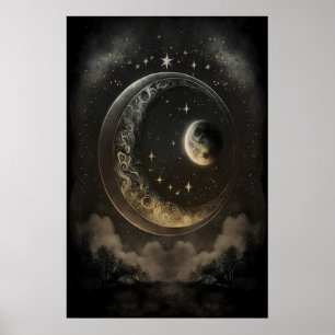 Poster Corpos Celestes Luas Dark Academia, Antigo