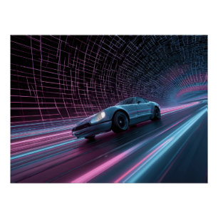 Póster Corredor de Grade Neon em Túnel Futurista