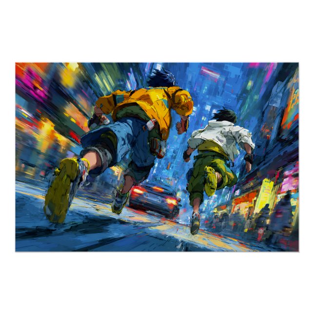 Póster Corredores Cyberpunk Chuva Neon Ação de Perseguiçã (Frente)