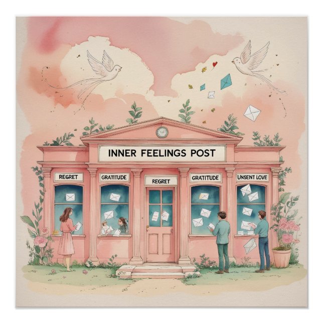Póster Correios dos Sentimentos Internos — Cartas Nunca E (Frente)