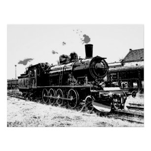 Póster Correndo pelos trilhos - Comboio Vintage a vapor