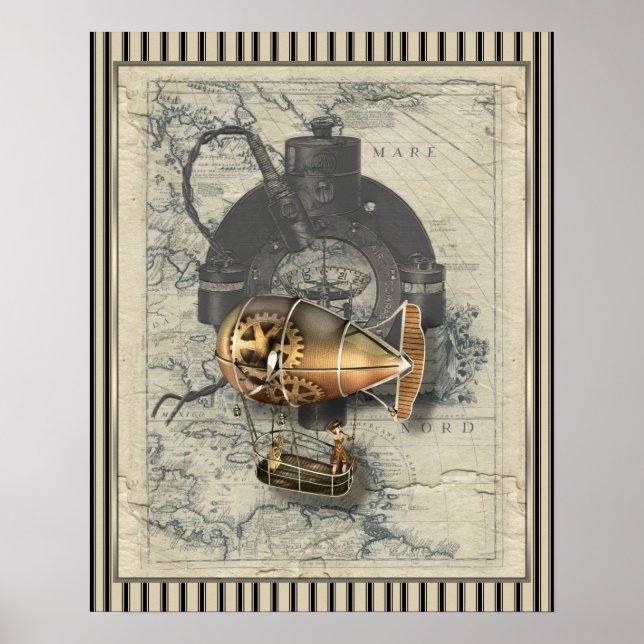 Póster Corrida de Balão Dirigível Steampunk (Frente)