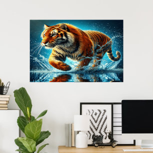 Poster Corrida de Bengal Tiger no Oceano