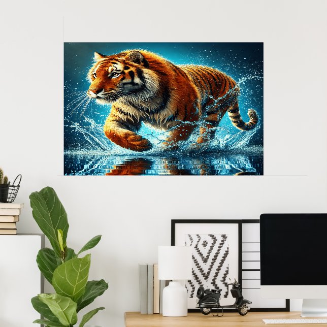 Poster Corrida de Bengal Tiger no Oceano (Escritório em casa)