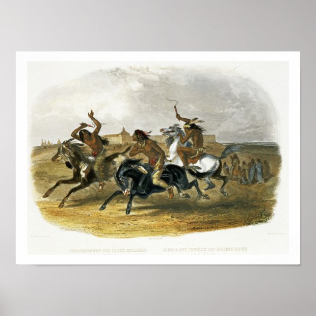 Poster Corrida de Cavalo de Índios Sioux perto de Fort Pi (Frente)