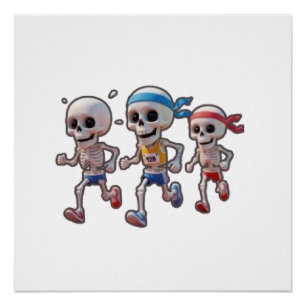 Póster “Corrida de Esqueleto de Desenho Animado 3D • Esqu
