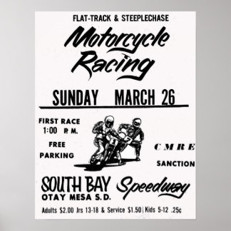Poster Corrida de motocicleta em South Bay Speedway Otay 