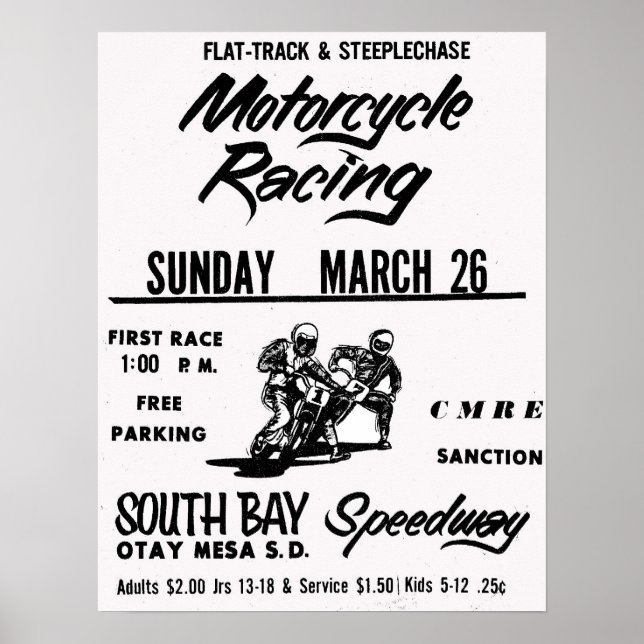 Poster Corrida de motocicleta em South Bay Speedway Otay  (Frente)