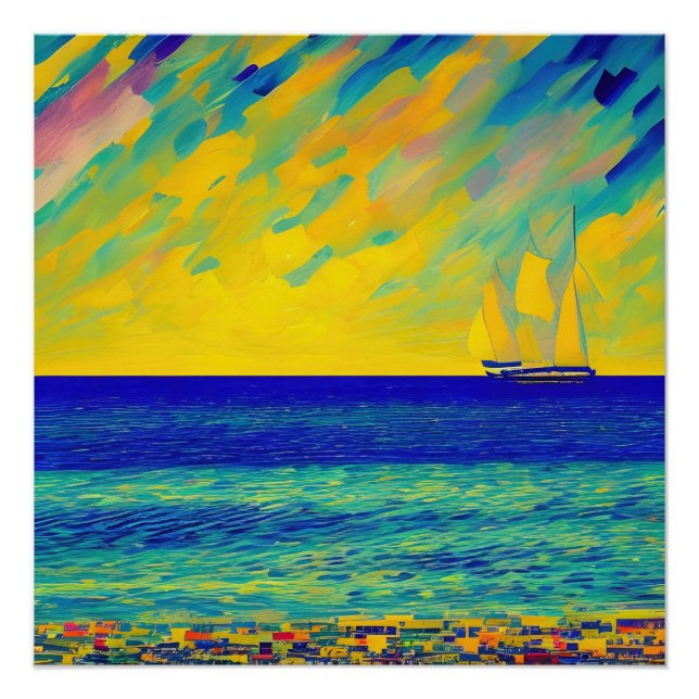 Póster "Corrida do Céu Amarelo" Paisagem Marítima (Frente)