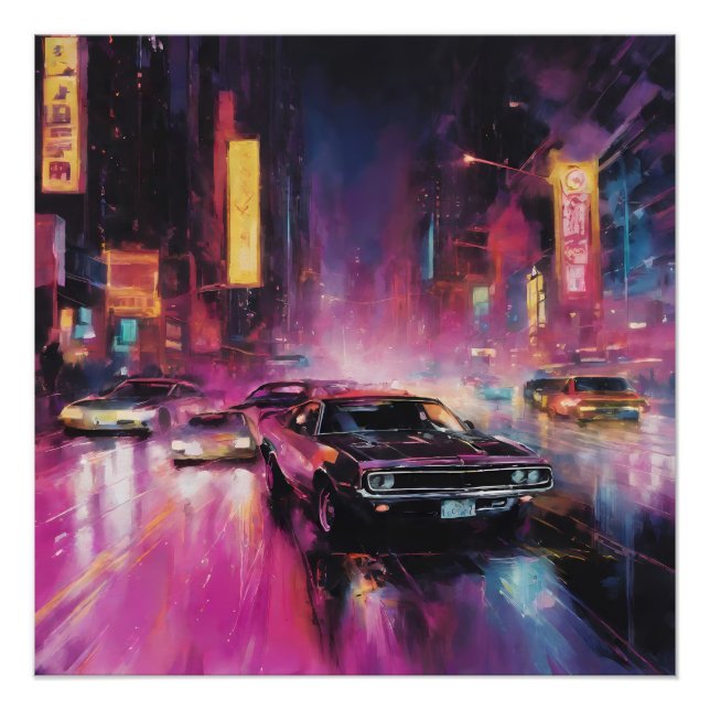 Póster Corrida noturna em Vibrant City (Frente)