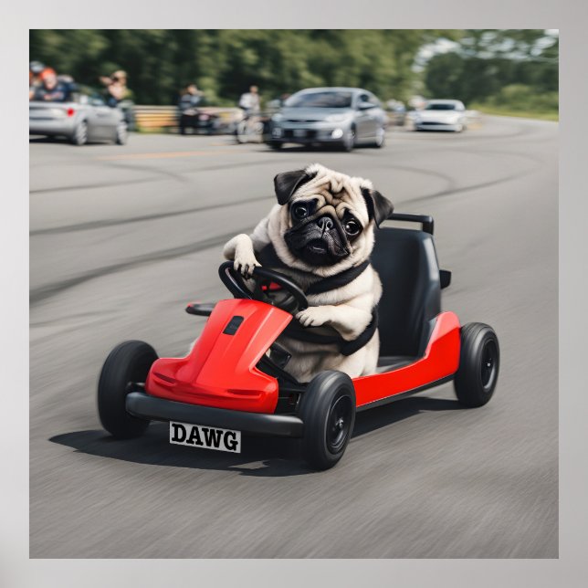 Poster Corrida Pug go-kart (Frente)