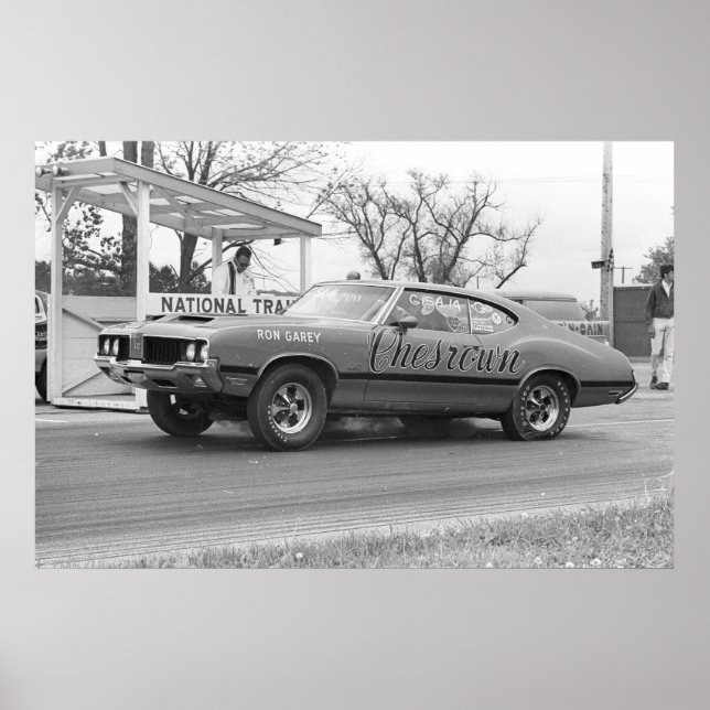 Poster Corrida Vintage Drag - Velhos 1970 442 Chesrown (Frente)