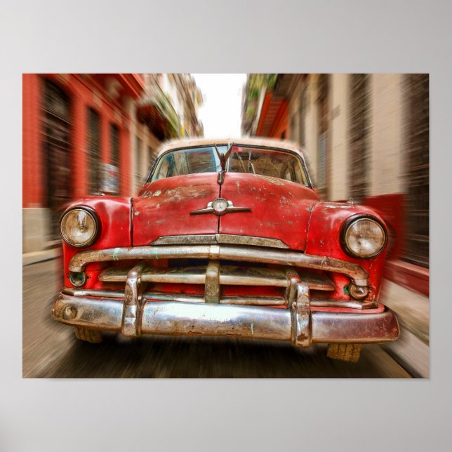 Póster Corridas de automóveis nas ruas de Havana, Cuba (Frente)