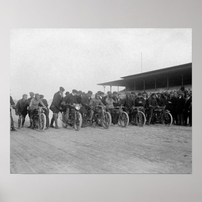Póster Corridas de Motocicletas, 1915. Foto Antiga (Frente)