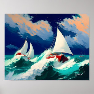Poster Corridas de veleiros em mares pesados