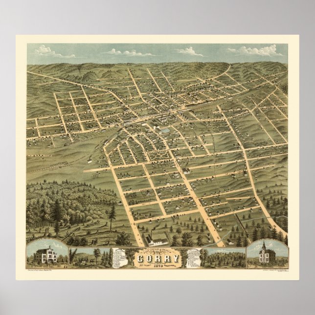 Poster Corry, PA Panorâmica Map - 1870 (Frente)