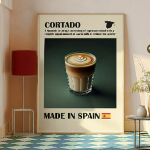 Poster Cortado Coffee Wall Art, Espresso Bebida Espresso 