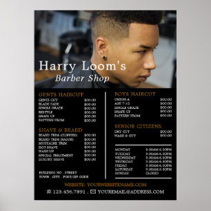 Poster Corte de Cabelo da Moda, Lista de Preços de Barbei